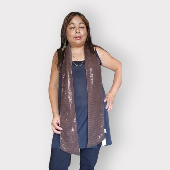 OASIS WOMENS BROWN SEQUIN SCARF - Picture 2 of 4